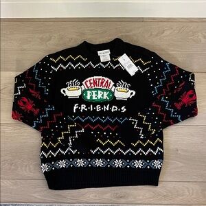 FRIENDS Black Sweater with Red and White Accents